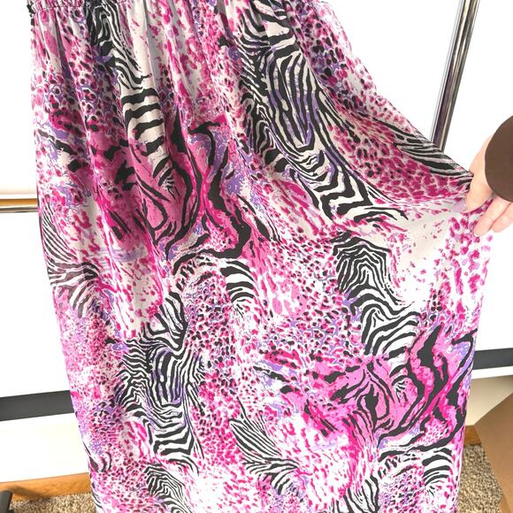 Y2K Pink Zebra Maxi Babydoll Maxi Beach HOCO Jersey Shore Smocked Waist Dress 2X - Picture 5 of 9